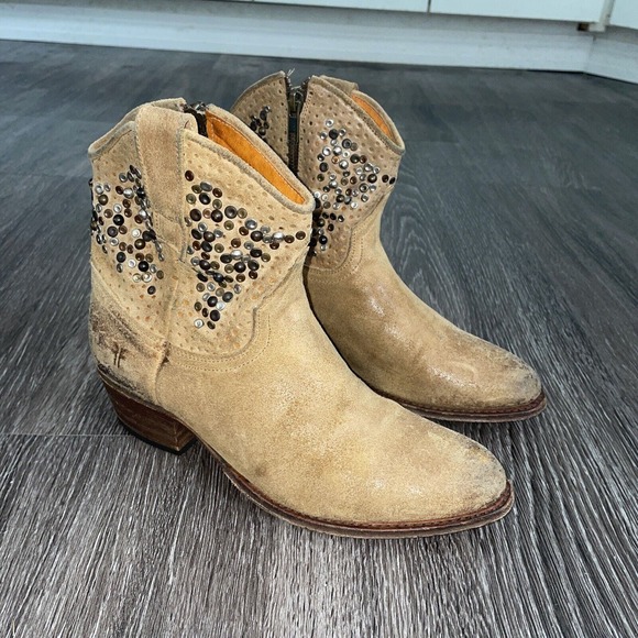 Frye Deborah Studded 77862 Zipper Distressed Moto Ankle Western Boots Size 6m - Picture 4 of 12